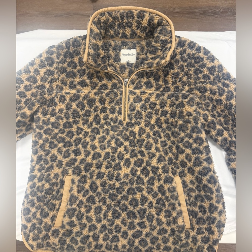 Abercrombie & Fitch Leopard Print Fleece Hoodie - Tan and Black